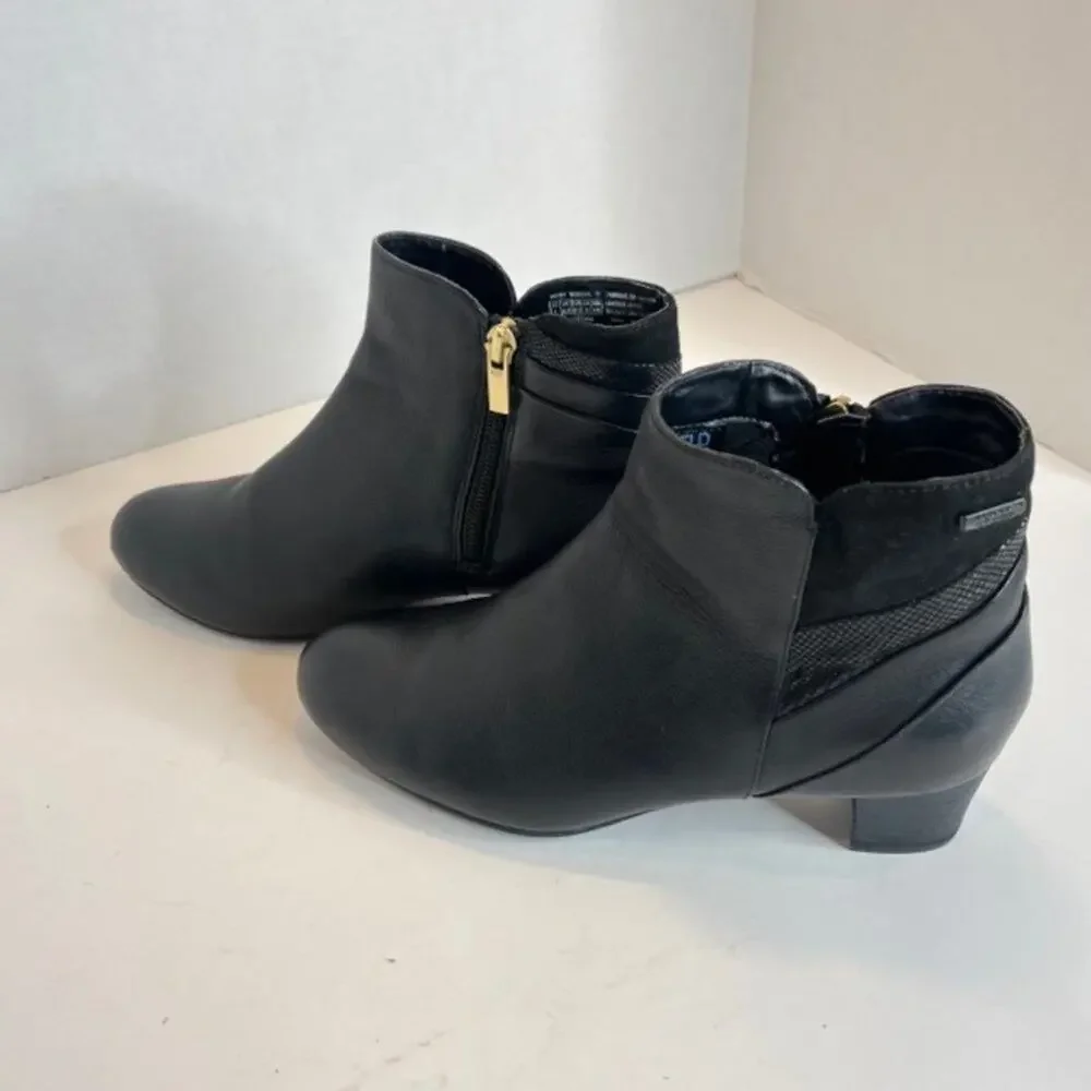 Rockport Total Motion Cherith Waterproof Black Leather Ankle Boots Women's 7